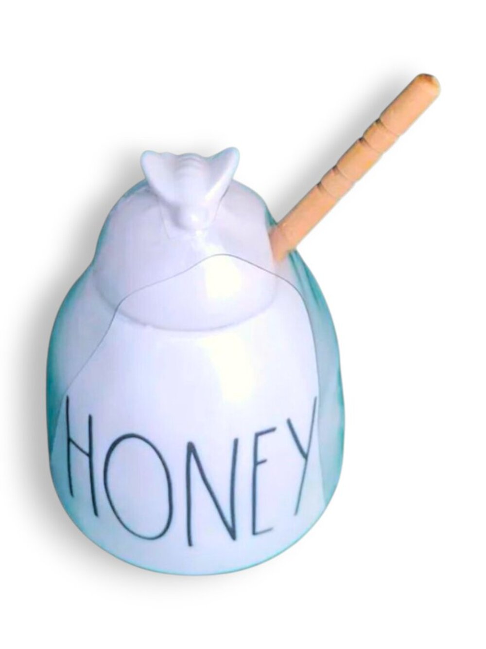 Rae Dunn "Honey" Little White Ceramic Honey Pot with Wooden Dipper
